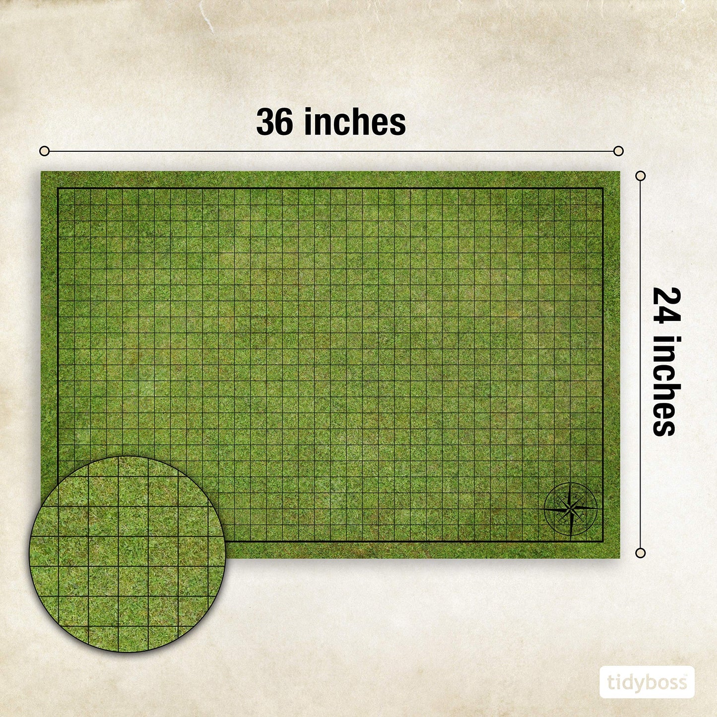 Tidyboss DND Starter Set: 3 Double-Sided 24x36 Grid Mats, 6 Terrains, Markers, Dice & Clips