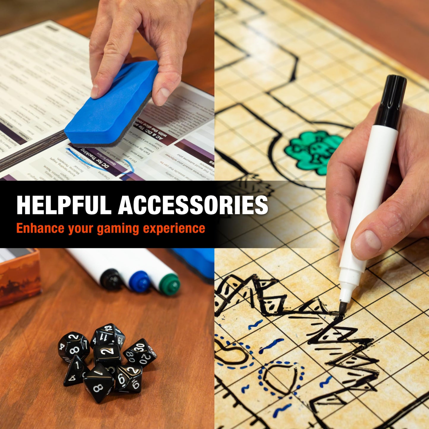 TIDYBOSS DND Foldable Battle Mats – 2 Grid Surfaces, DM Screen, Starter Kit