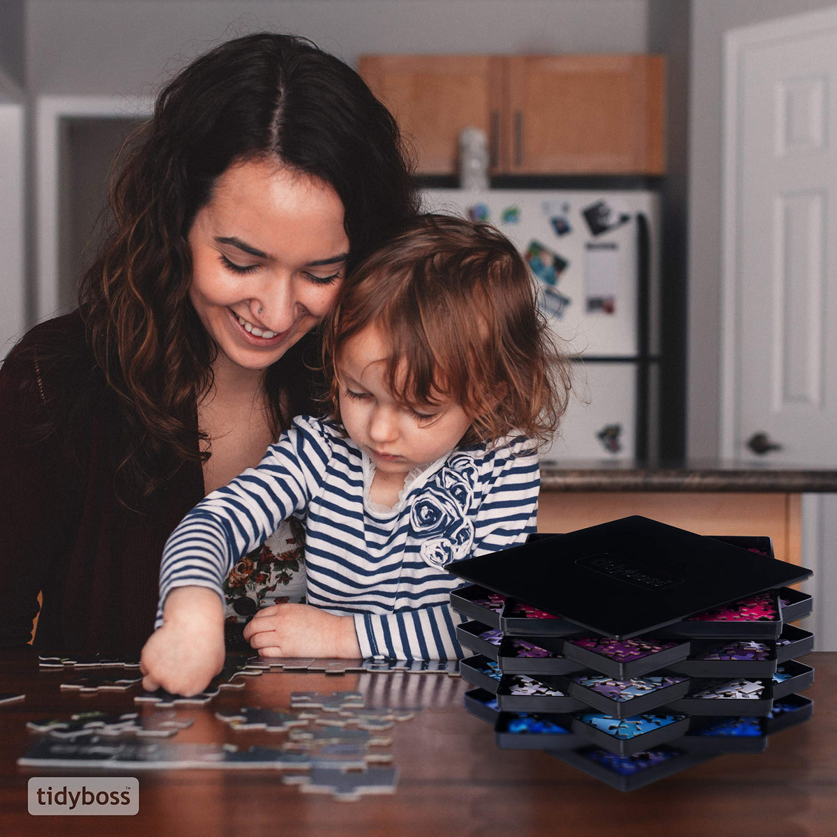 TIDYBOSS 8 Black Puzzle Sorting Trays with Lid - 10x10, Organizers for Puzzles Up to 2000 Pieces
