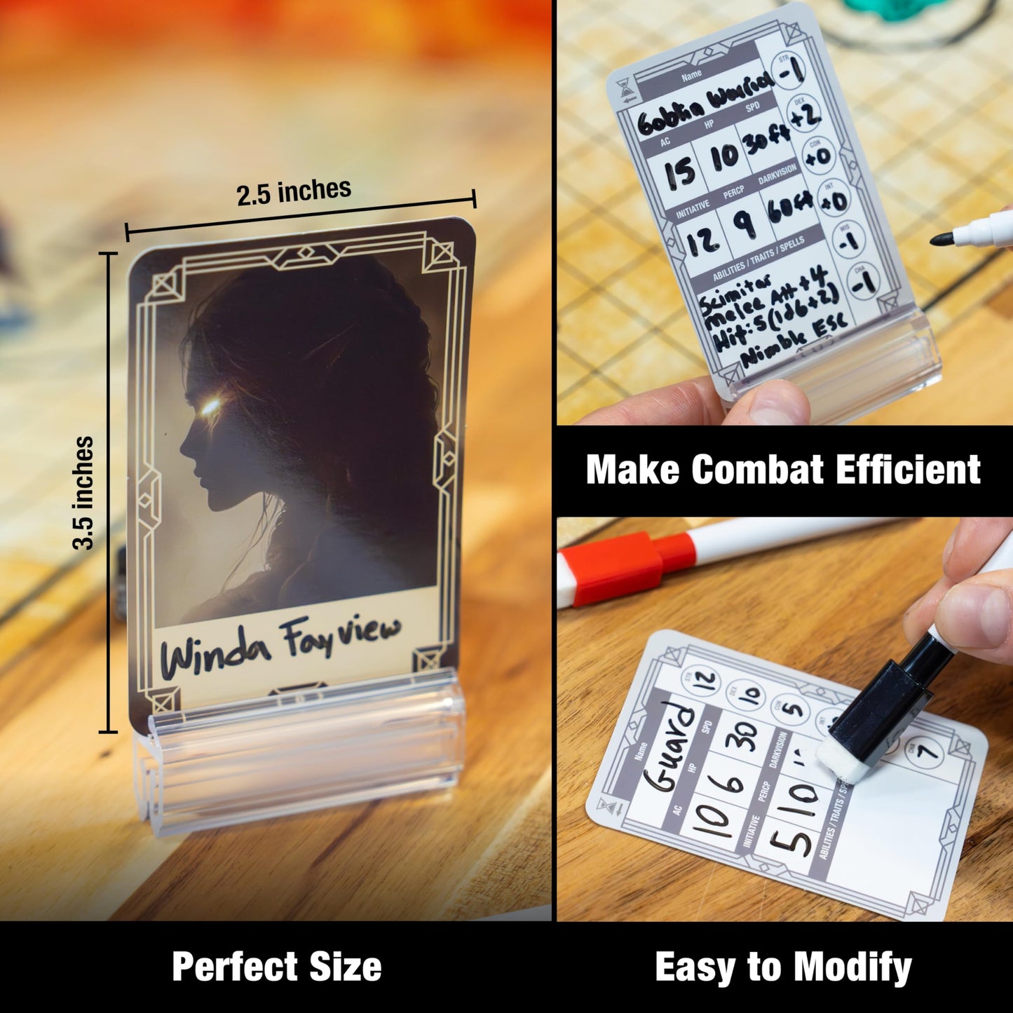 TIDYBOSS 50pcs Erasable DND Initiative Tracker | DM Screen Clips with Character & Monster Cards | TTRPG Accessories