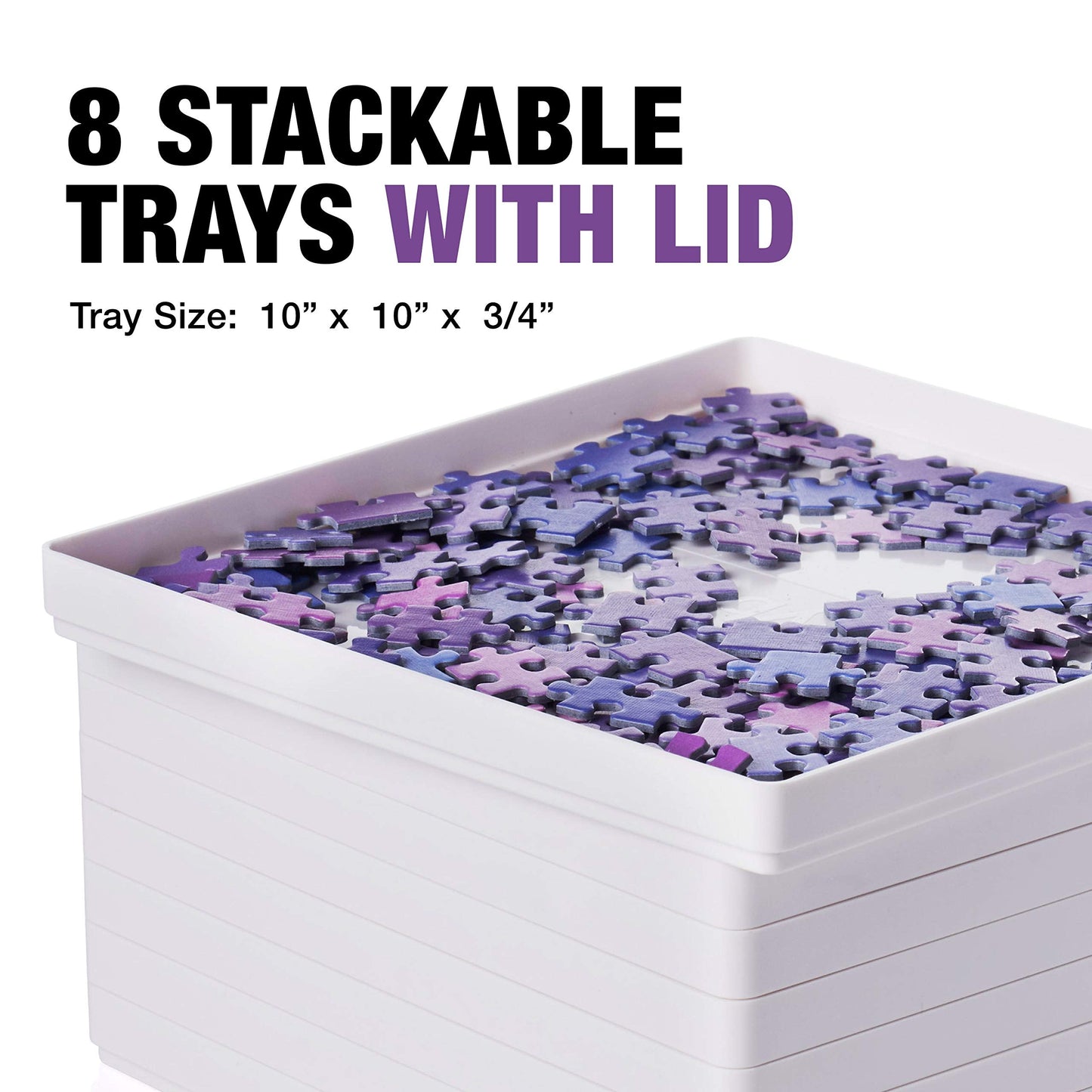 Tidyboss 8-Puzzle Sorting Trays with Lid, 10x10 | Portable Organizer for 1500–2000-Piece Puzzles