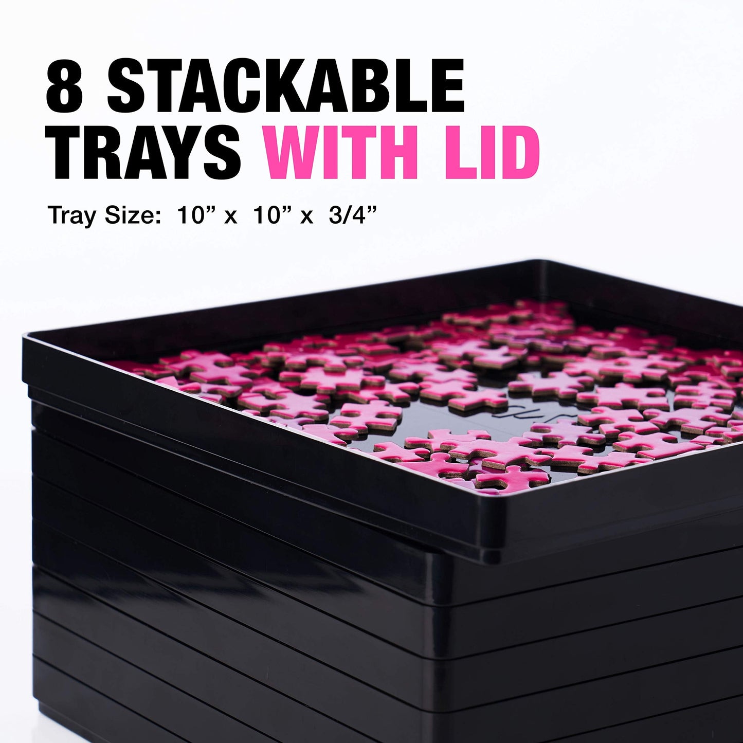 TIDYBOSS 8 Black Puzzle Sorting Trays with Lid - 10x10, Organizers for Puzzles Up to 2000 Pieces