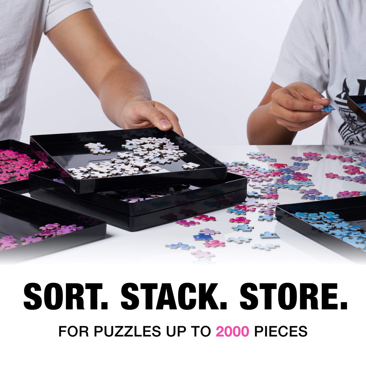 TIDYBOSS 8 Black Puzzle Sorting Trays with Lid - 10x10, Organizers for Puzzles Up to 2000 Pieces