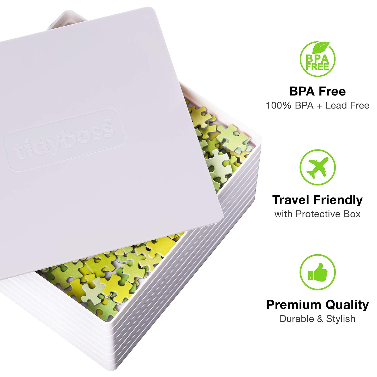 Tidyboss 8-Puzzle Sorting Trays with Lid, 10x10 | Portable Organizer for 1500–2000-Piece Puzzles