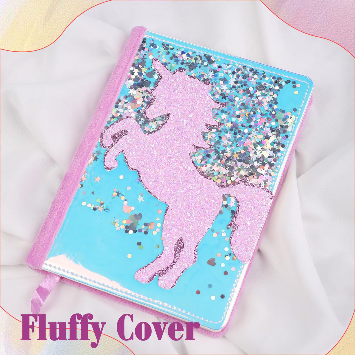TIEFOSSI Unicorn Glitter Diary for Girls – A5 Fluffy Journal with 160 Pages