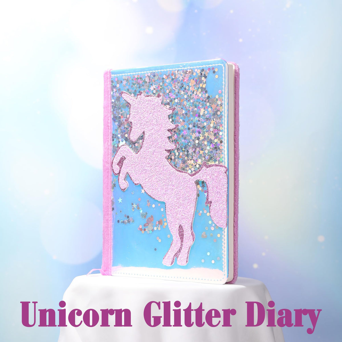 TIEFOSSI Unicorn Glitter Diary for Girls – A5 Fluffy Journal with 160 Pages