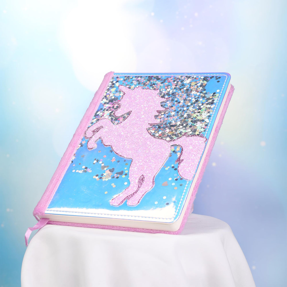 TIEFOSSI Unicorn Glitter Diary for Girls – A5 Fluffy Journal with 160 Pages