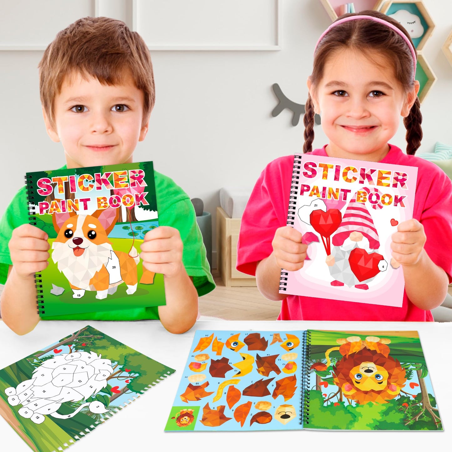 Tifeson Valentines Day Stickers Paint Book 3-Pack – 24 Designs for Kids
