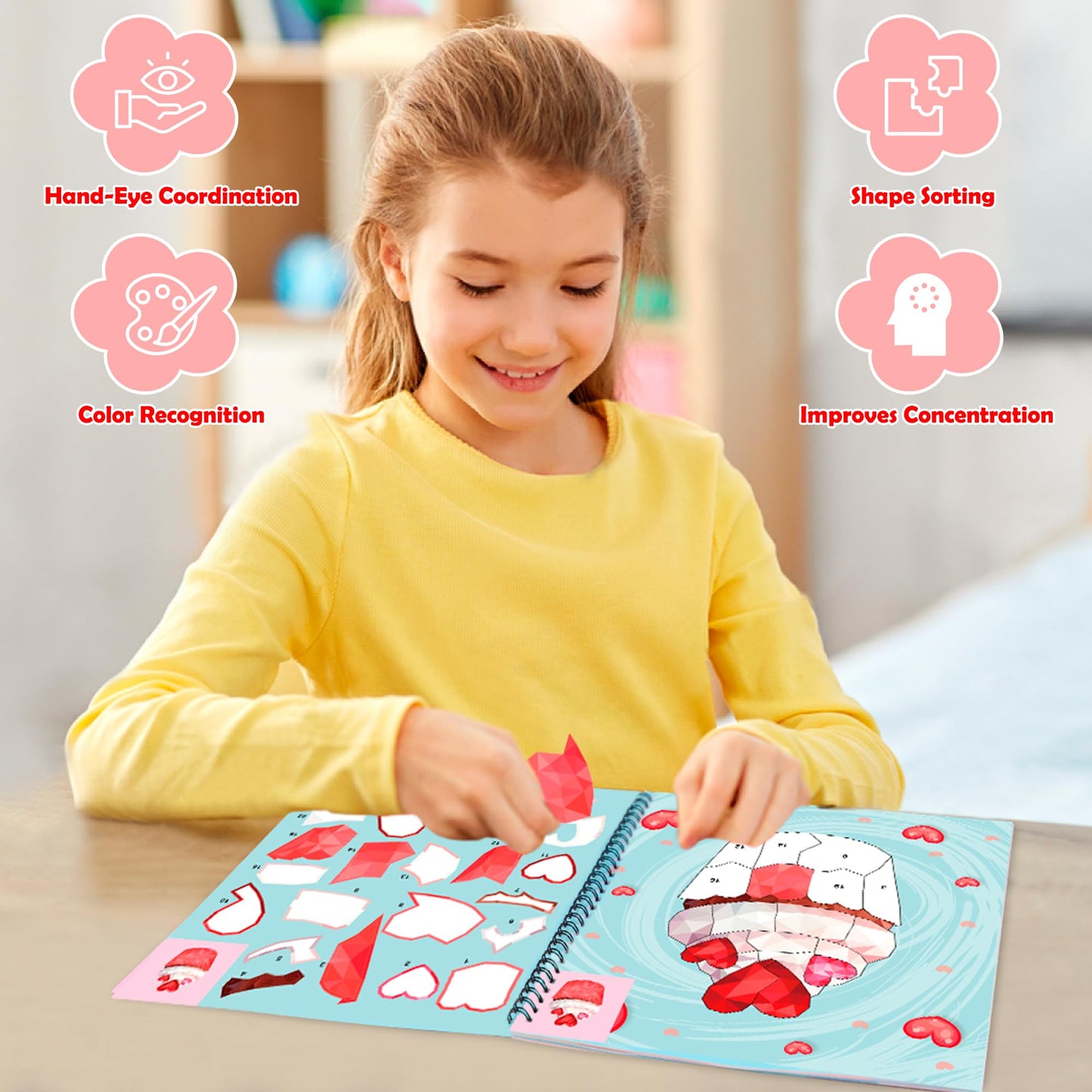 Tifeson Valentines Day Stickers Paint Book 3-Pack – 24 Designs for Kids
