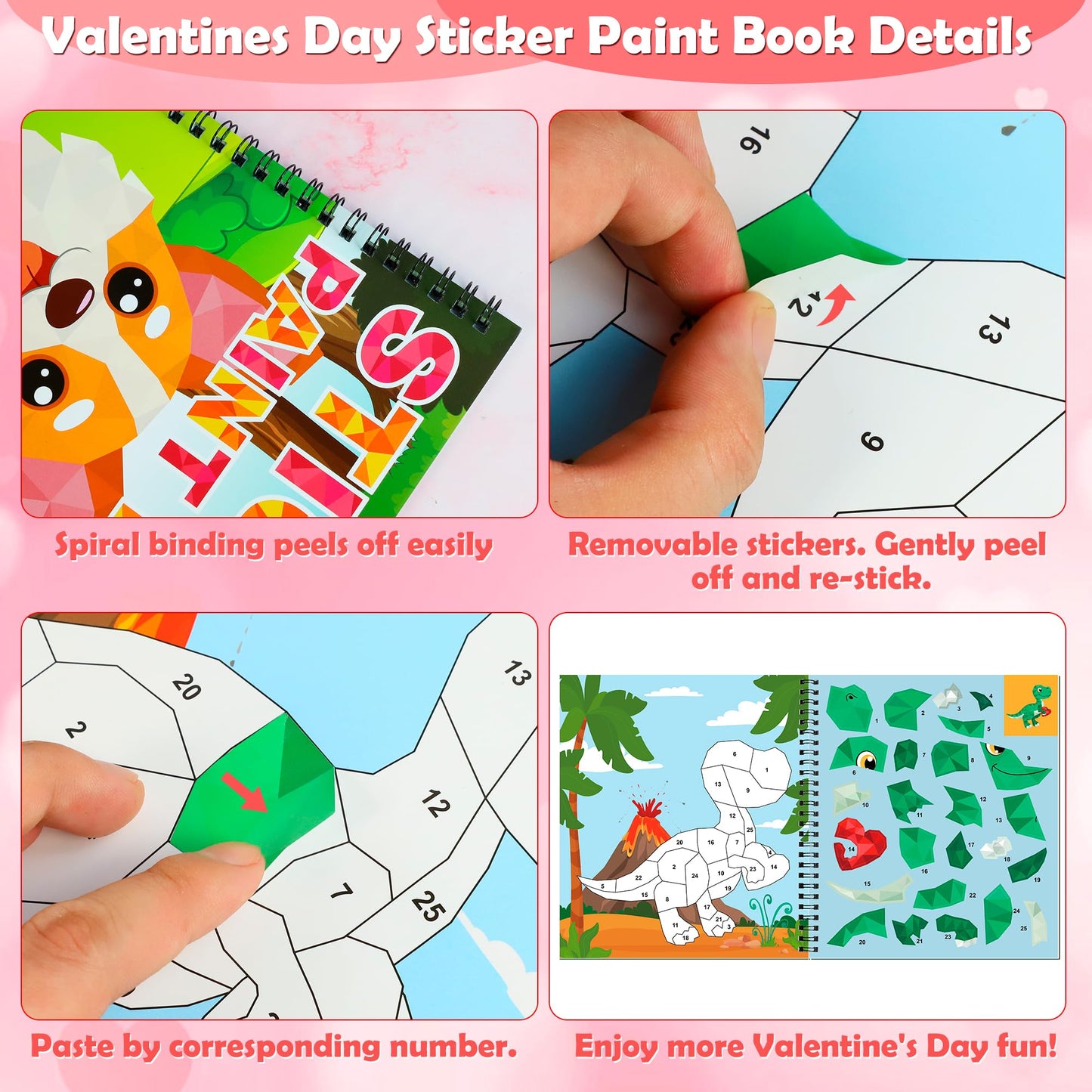 Tifeson Valentines Day Stickers Paint Book 3-Pack – 24 Designs for Kids
