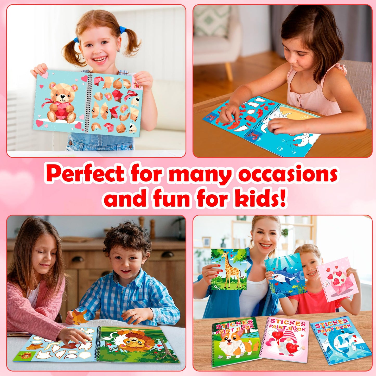 Tifeson Valentines Day Stickers Paint Book 3-Pack – 24 Designs for Kids