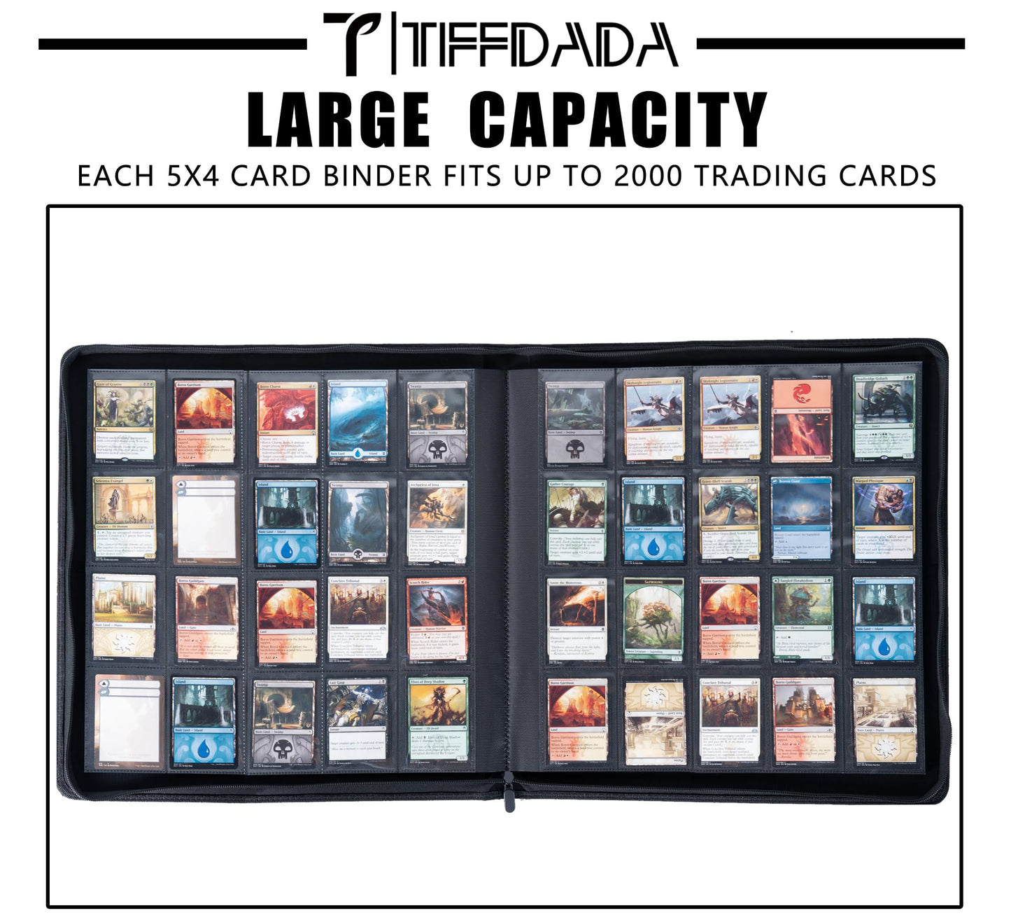 TIFFDADA Premium Trading Card Binder – 20-Pocket, 2000-Card Capacity, Zippered, Side Label Slots