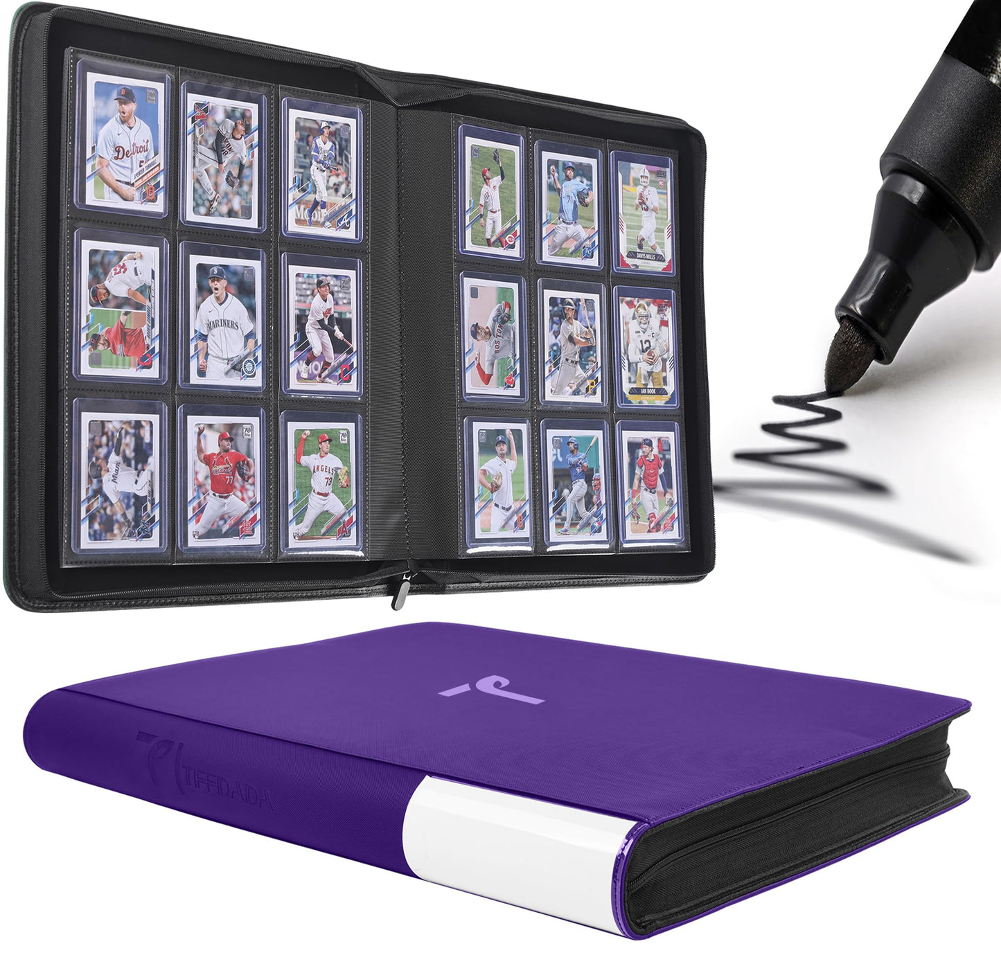 TIFFDADA Top Loader Card Binder – 360-Card Capacity, 9-Pocket Pages, Zippered Side Loading for 3" x 4" Toploaders