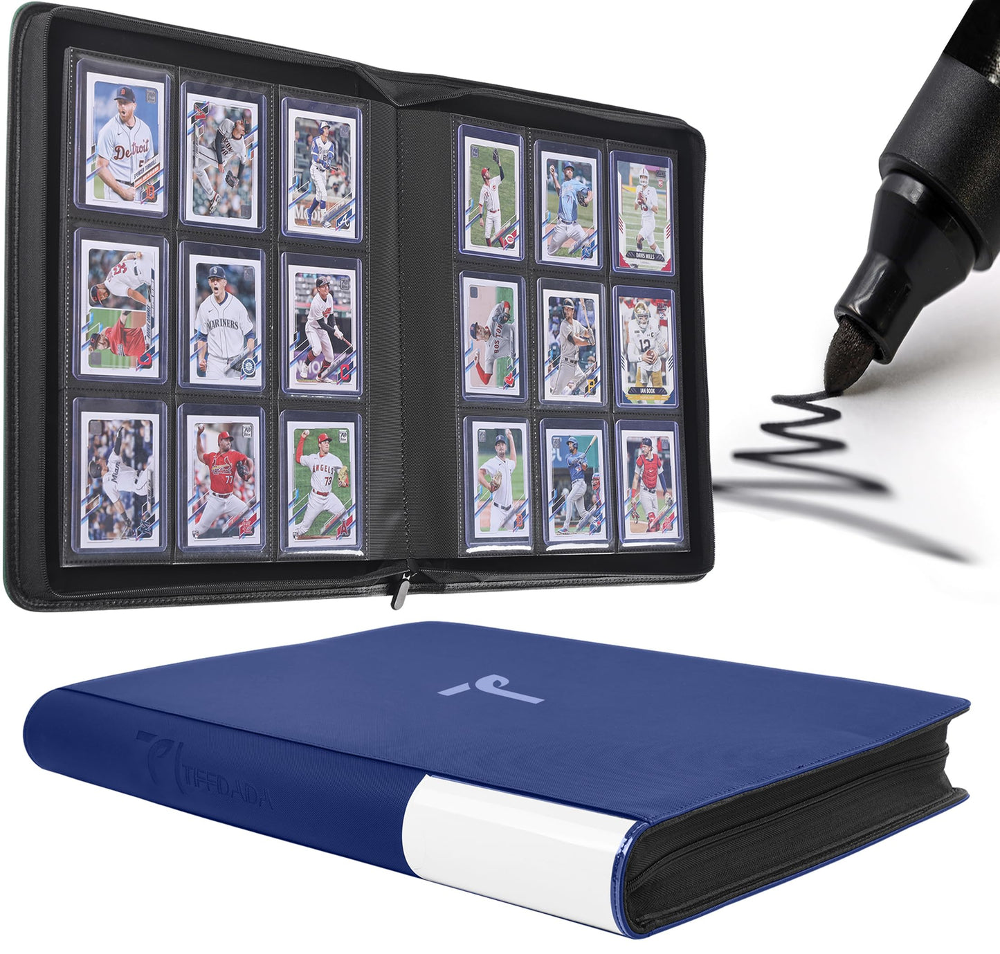 TIFFDADA Top Loader Binder for Cards — 360-Card Capacity, 9-Pocket Pages, Zippered Side-Loading 3x4 Top Loaders