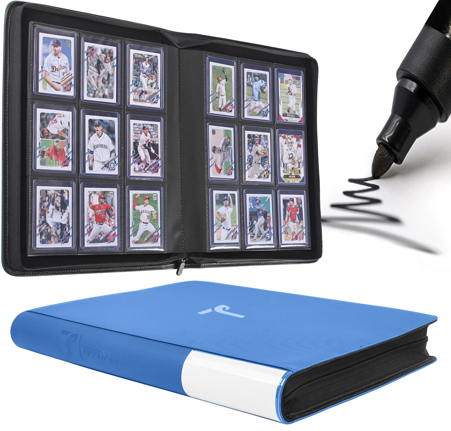 TIFFDADA Top Loader Binder for Cards — 360 Cards, 9-Pocket, Zippered Side-Loading