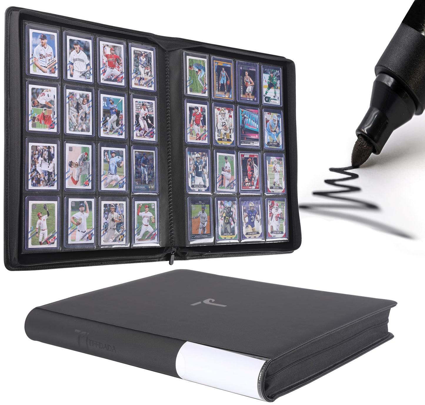 TIFFDADA 16-Pocket Top Loader Binder | Holds 640 Toploaders | Zippered Side-Loading Card Binder