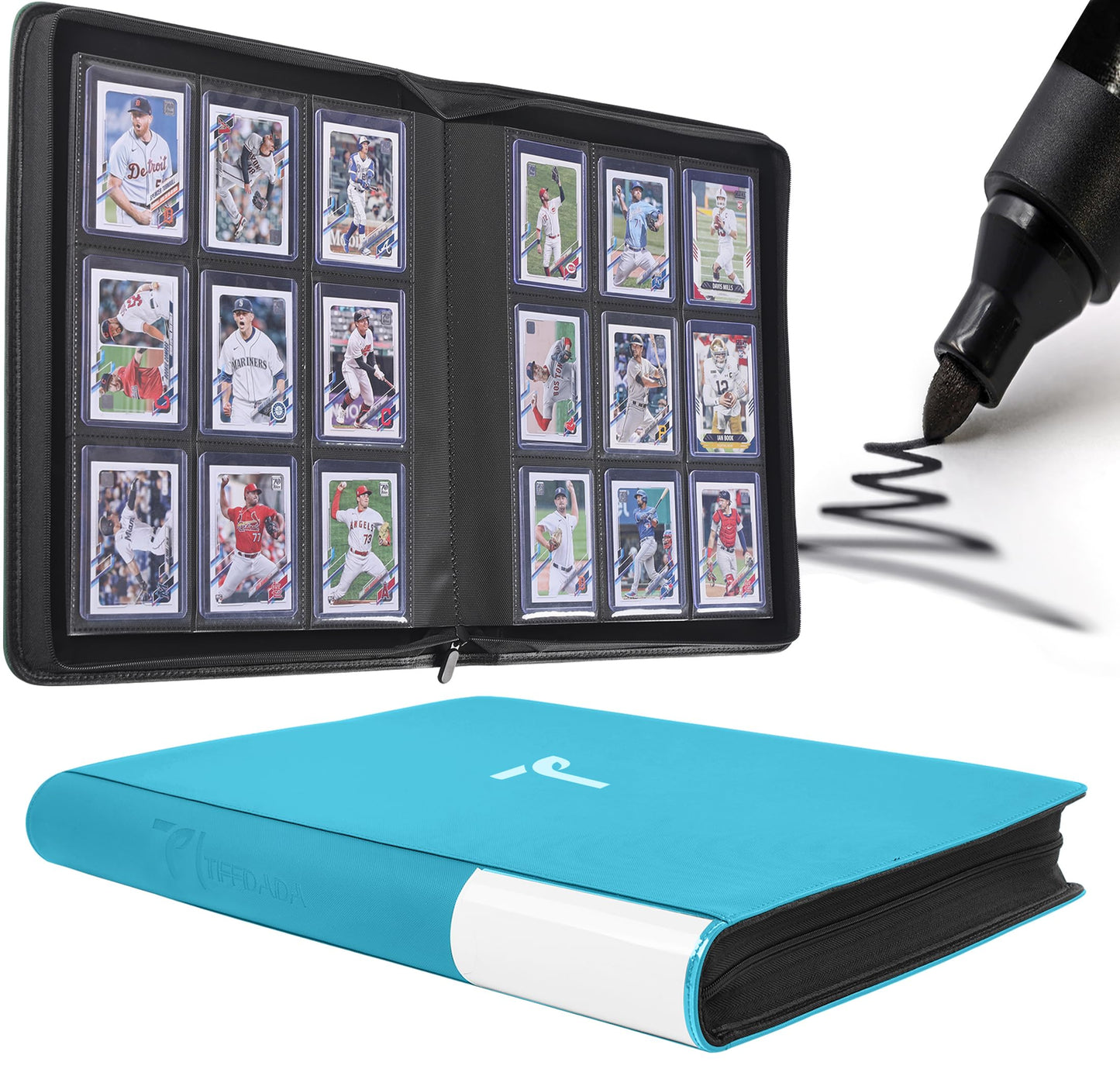 TIFFDADA 9-Pocket Top Loader Binder — Holds 360 3x4 Sleeves, Zipper
