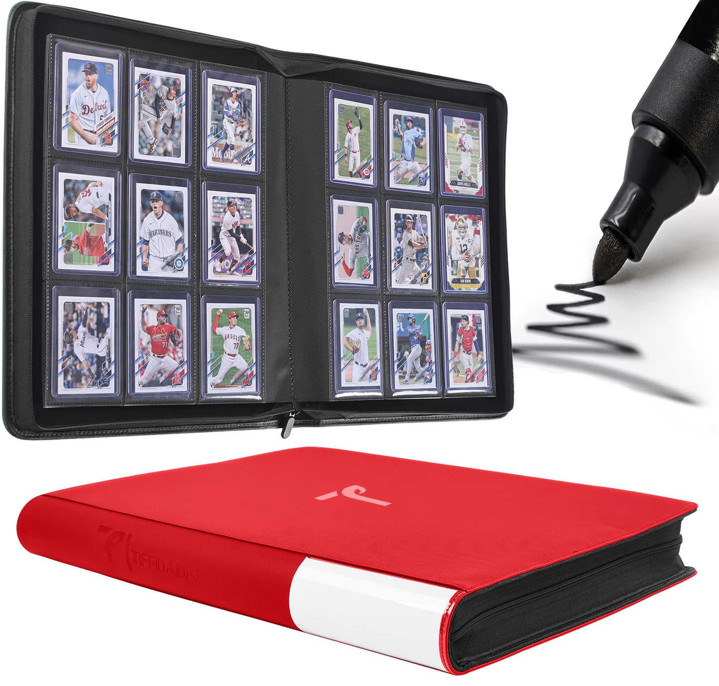 TIFFDADA Top Loader Binder — 360 Cards, 9-Pocket Pages, Zippered Side-Loading for 3x4 Toploaders