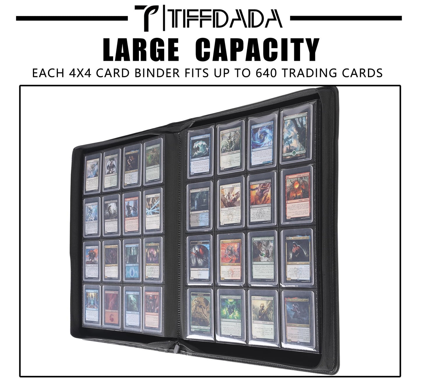 TIFFDADA 16-Pocket Top Loader Binder | Holds 640 Toploaders | Zippered Side-Loading Card Binder