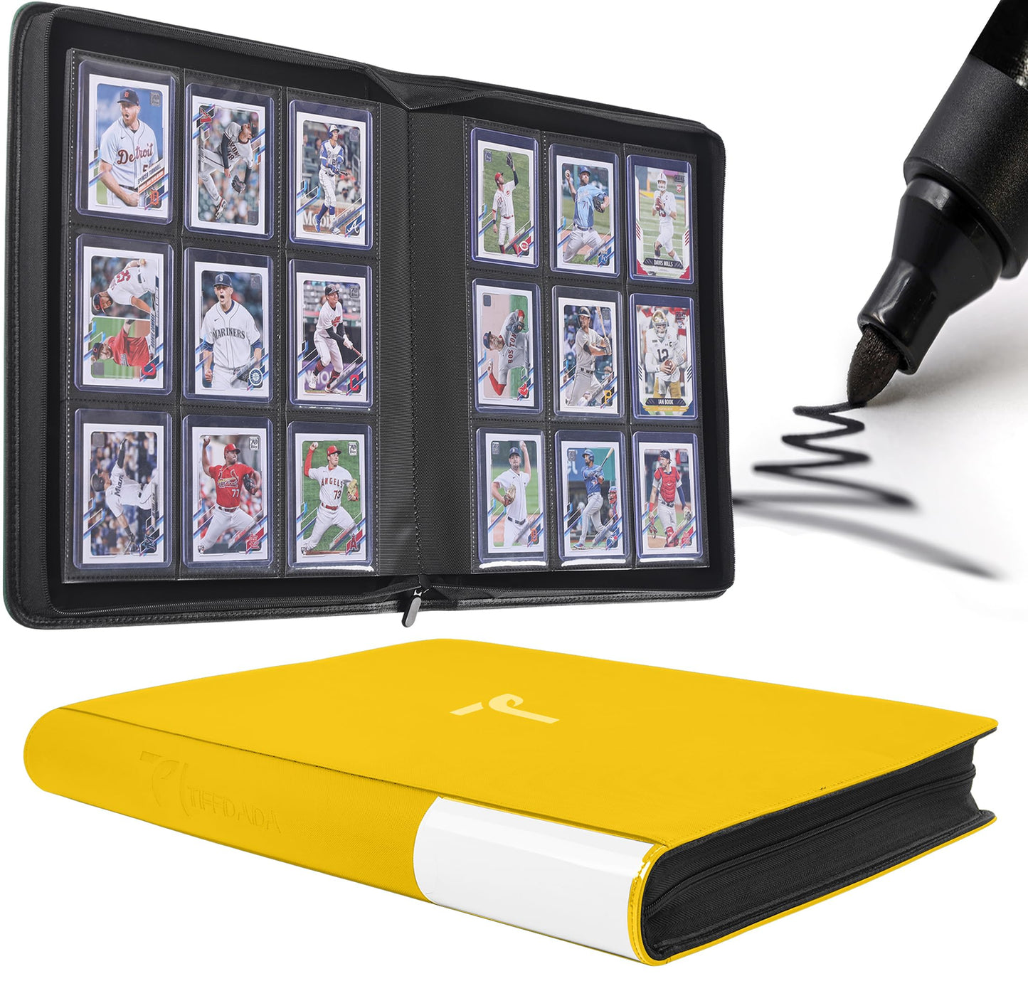 TIFFDADA Top Loader Binder 9-Pocket — Holds 360 Cards, Zippered Side-Loading for 3x4 Top Loaders