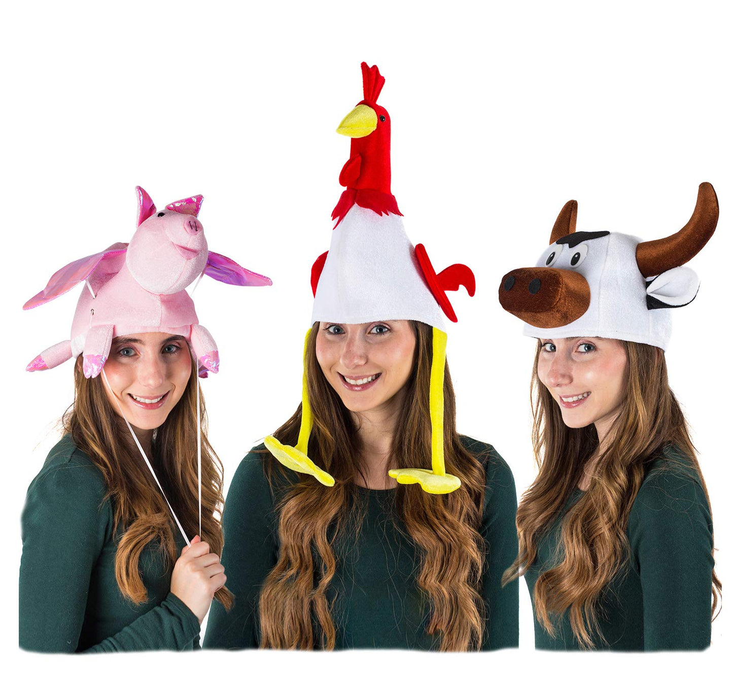 Tigerdoe Farm Animal Moving Ear Hat - 3-Pack for Kids | Dress-Up Hats
