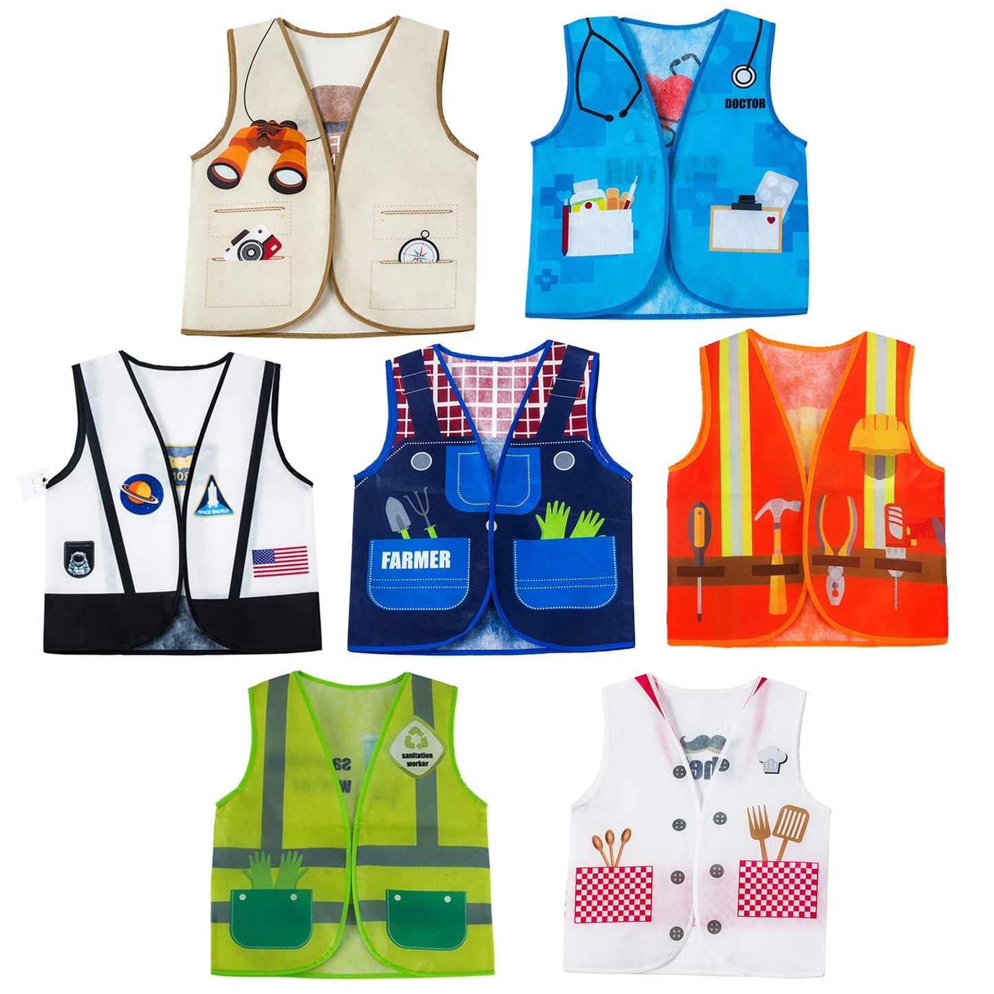 Tigerdoe 7-Piece Dress Up Vest Set for Toddlers | Career Costumes