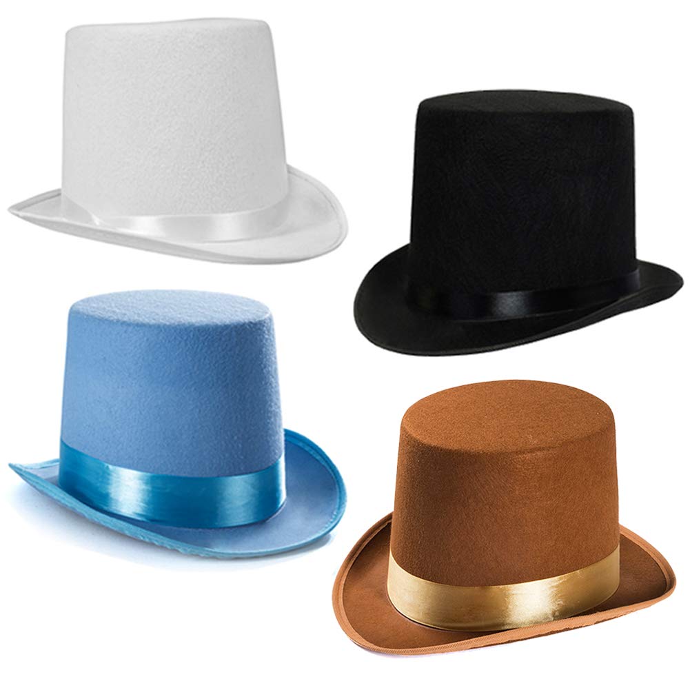 Tigerdoe Top Hats - 4 Pack Costume Hats (Black, White, Brown, Blue)