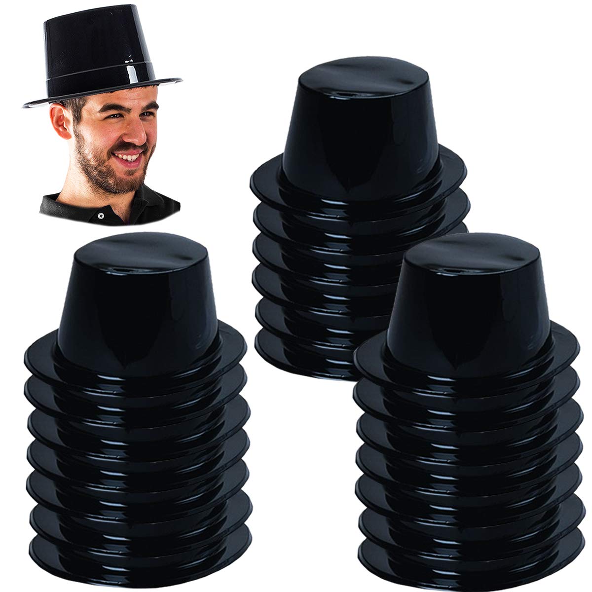 Tigerdoe Top Hats – 20 Black Plastic Magician Hats for Parties, Halloween & Themed Events