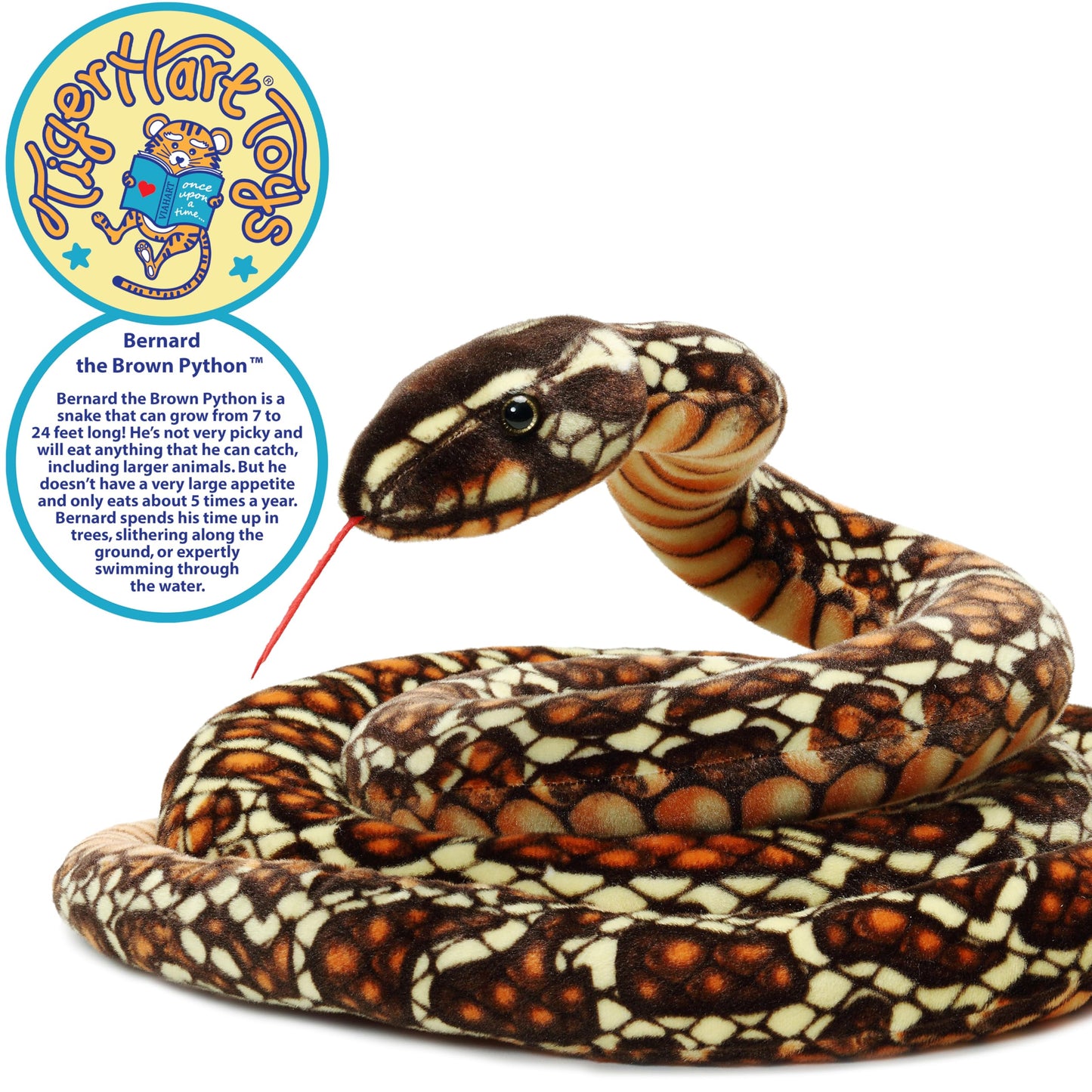 TigerHart Bernard The Brown Python – 9.5 ft Plush Snake | Safe, Huggable Toy
