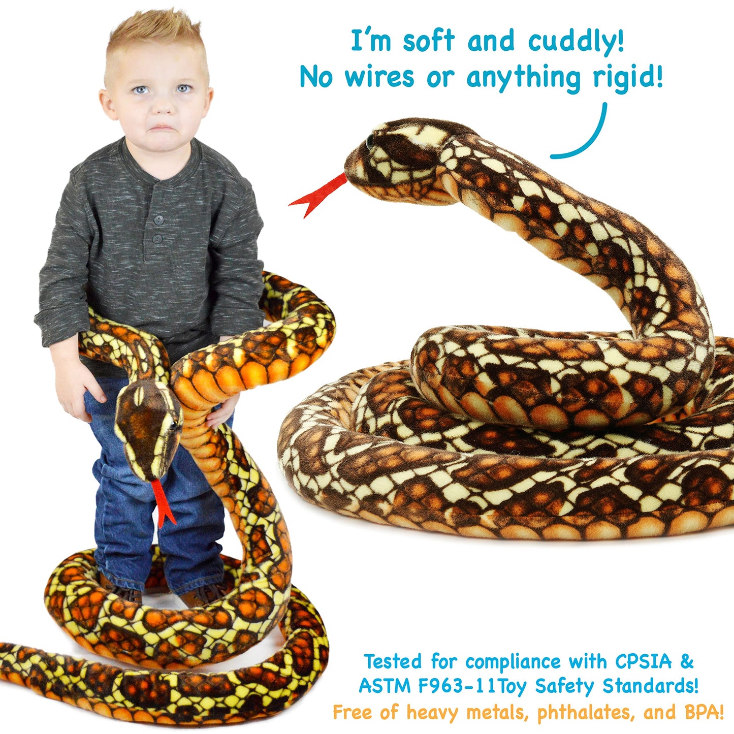 TigerHart Bernard The Brown Python – 9.5 ft Plush Snake | Safe, Huggable Toy