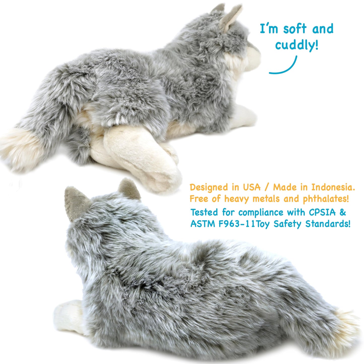TigerHart Whitaker the Wolf - 14-Inch Plush Toy for Kids | Soft & Safe
