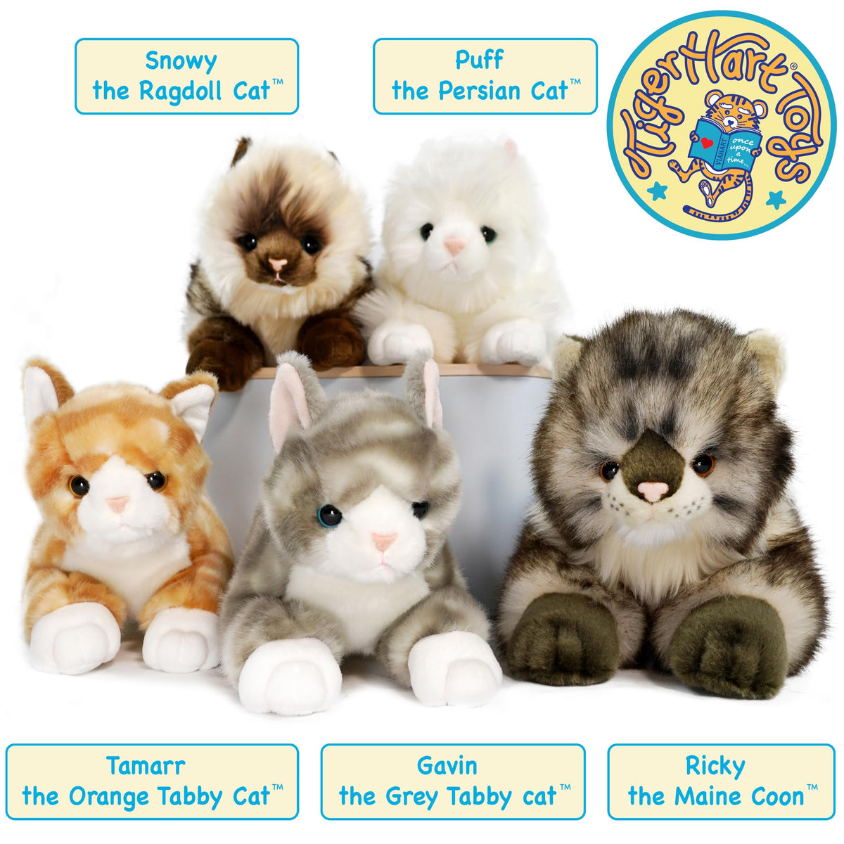 TigerHart Snowy 12-Inch Rag Doll Cat Plush Toy | Soft, Cuddly Stuffed Animal
