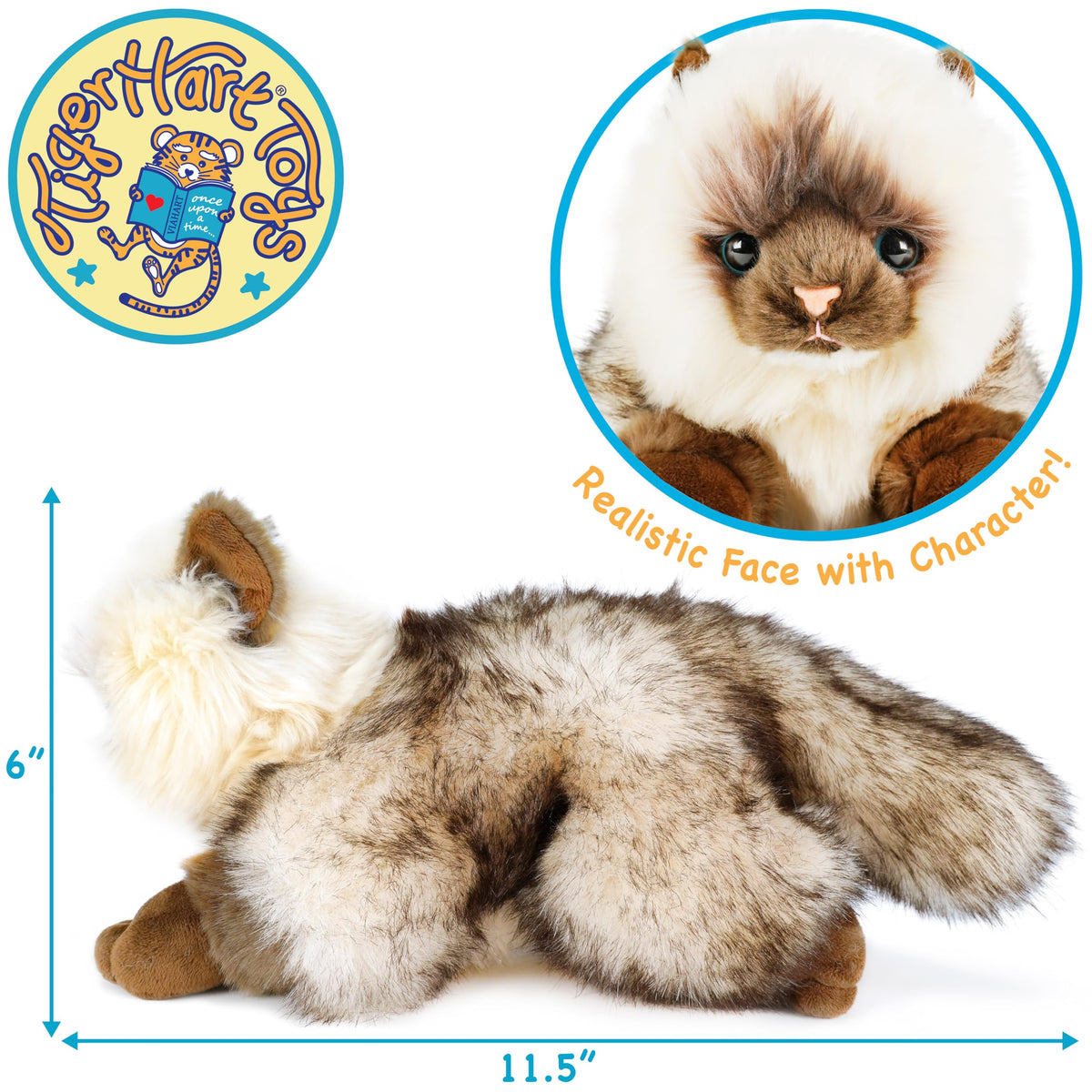 TigerHart Snowy 12-Inch Rag Doll Cat Plush Toy | Soft, Cuddly Stuffed Animal