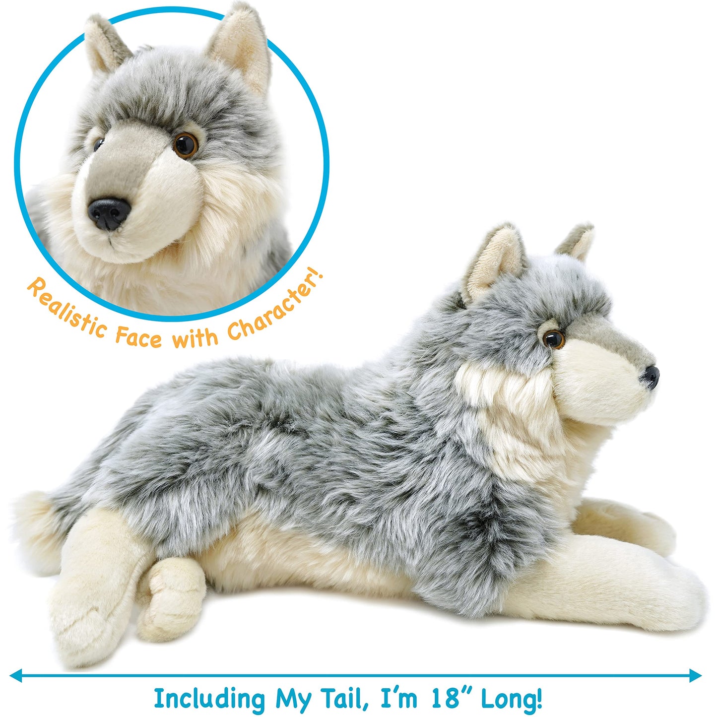 TigerHart Whitaker the Wolf - 14-Inch Plush Toy for Kids | Soft & Safe