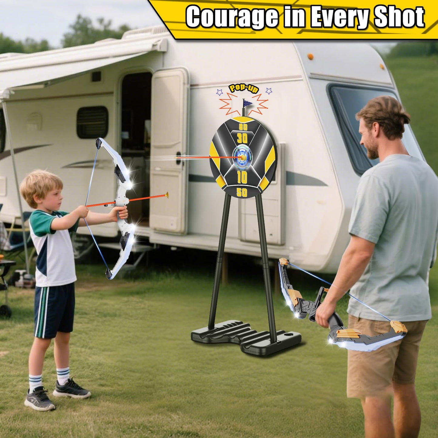 TIGTECGAME 2 Pack Bow and Arrow for Kids – LED Light Up Archery Set with 20 Suction Cup Arrows & 2 Quivers