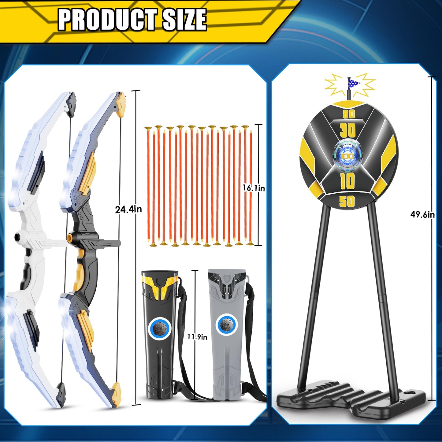TIGTECGAME 2 Pack Bow and Arrow for Kids – LED Light Up Archery Set with 20 Suction Cup Arrows & 2 Quivers