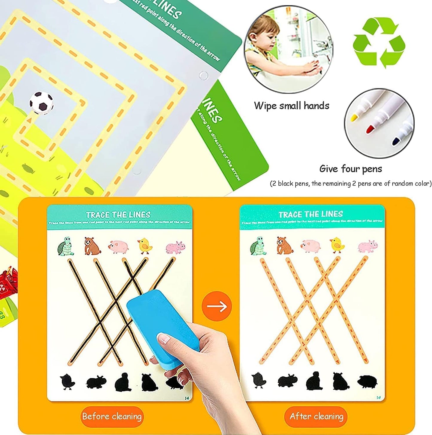Tiiano Preschool Learning Activities for 2-4 Year Olds | 4 Dry Erase Markers Montessori Set