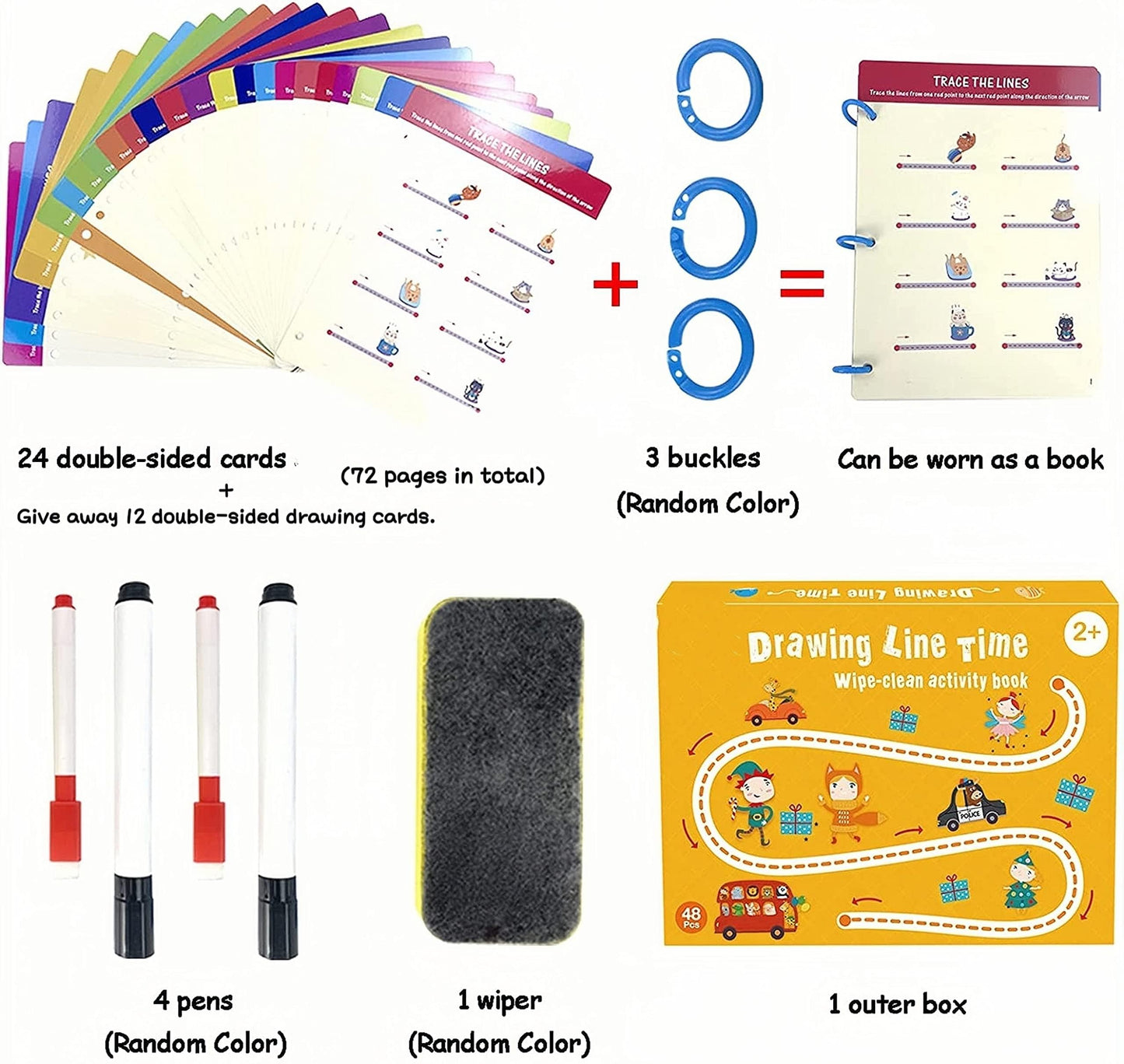 Tiiano Preschool Learning Activities for 2-4 Year Olds | 4 Dry Erase Markers Montessori Set