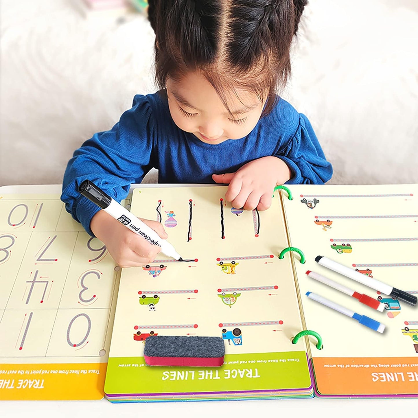 Tiiano Preschool Learning Activities for 2-4 Year Olds | 4 Dry Erase Markers Montessori Set