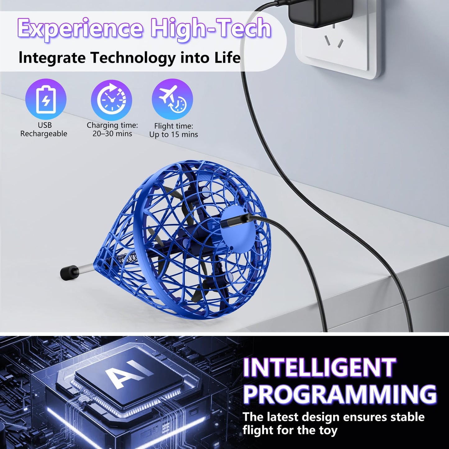 Tikduck 2026 Flying Bouncing Ball — USB Rechargeable, Hand-Controlled Interactive Orb (Indoor & Outdoor)