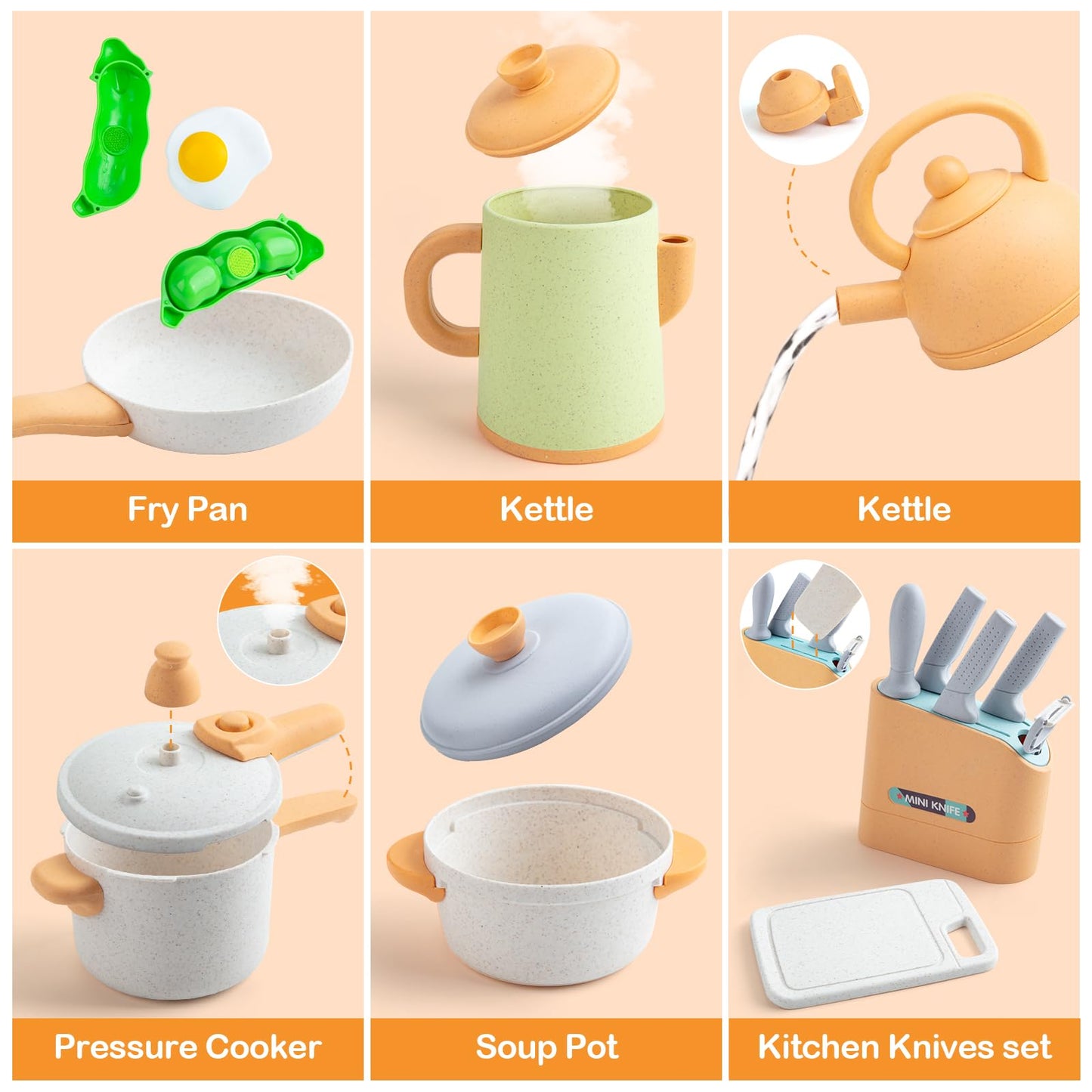 TIKJOYFUL Kids Play Kitchen Accessories – 42Pcs Pretend Playset with Pots, Pans & Utensils