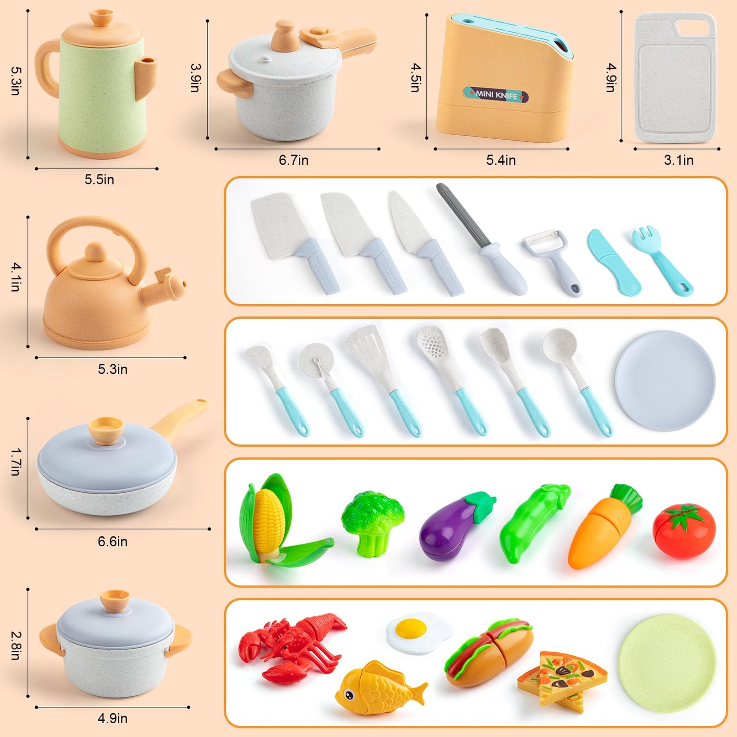TIKJOYFUL Kids Play Kitchen Accessories – 42Pcs Pretend Playset with Pots, Pans & Utensils
