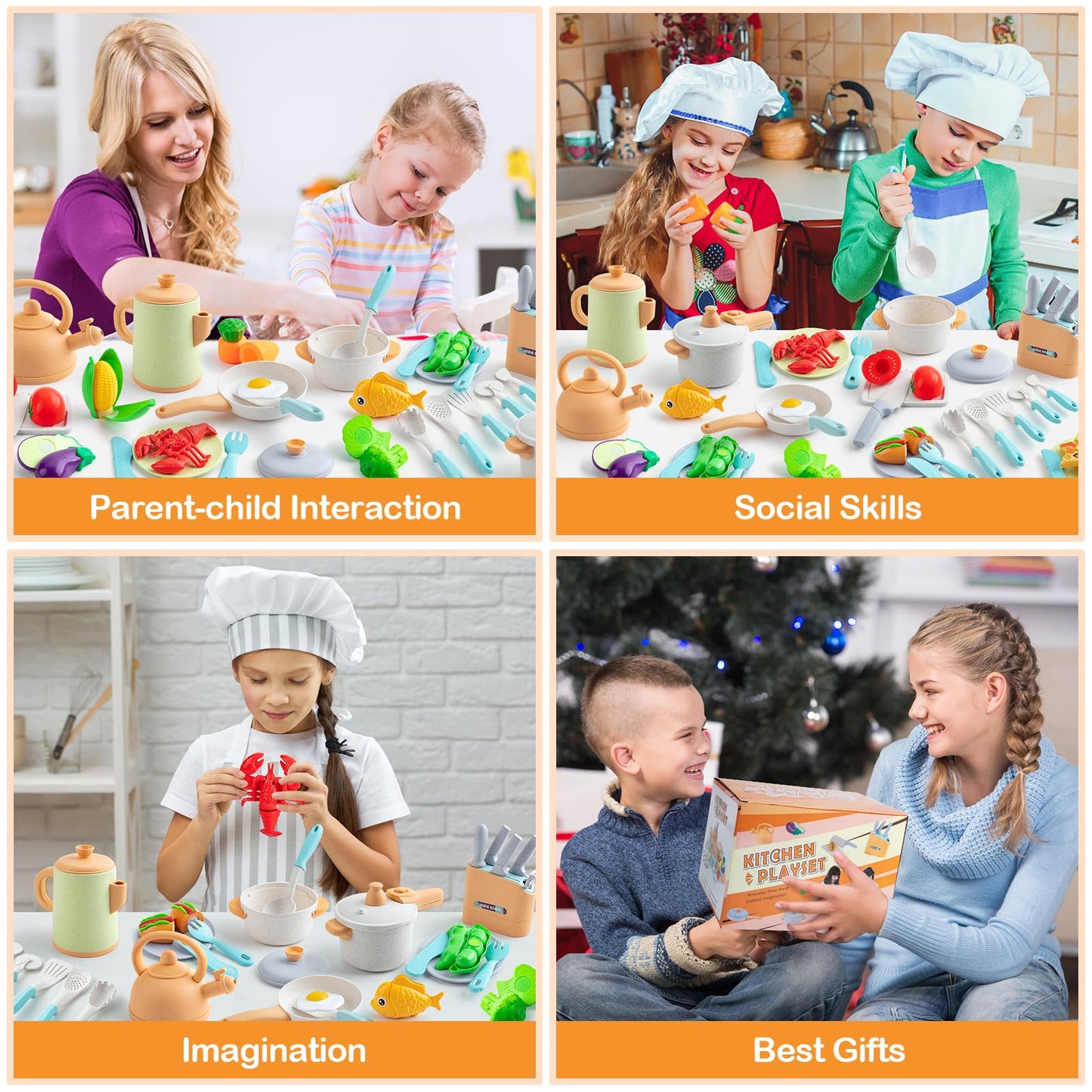 TIKJOYFUL Kids Play Kitchen Accessories – 42Pcs Pretend Playset with Pots, Pans & Utensils