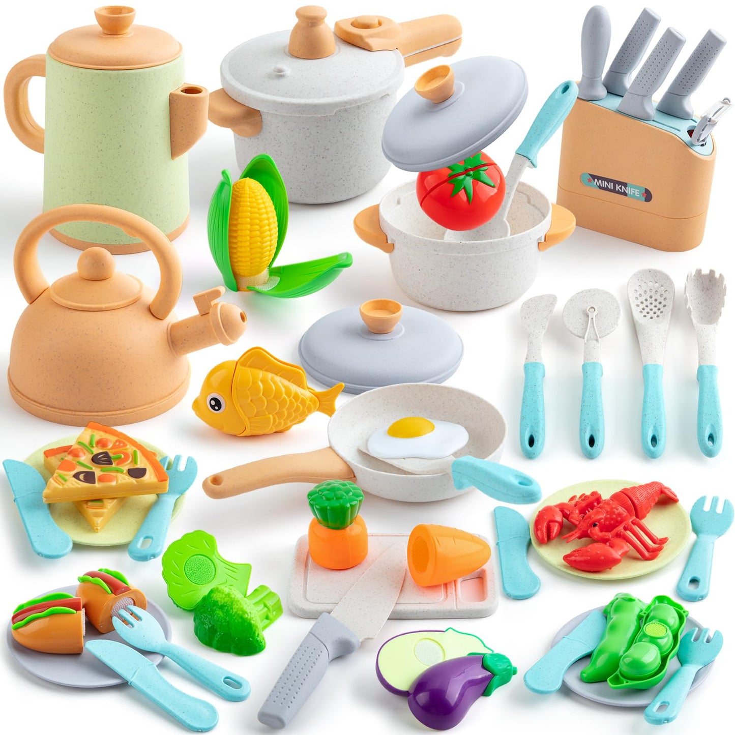 TIKJOYFUL Kids Play Kitchen Accessories – 42Pcs Pretend Playset with Pots, Pans & Utensils