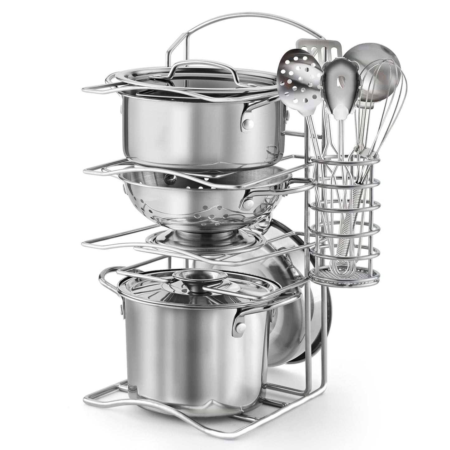 TikOnsYol 12Pcs Kids Kitchen Pots & Pans Set – Stainless Steel Pretend Play