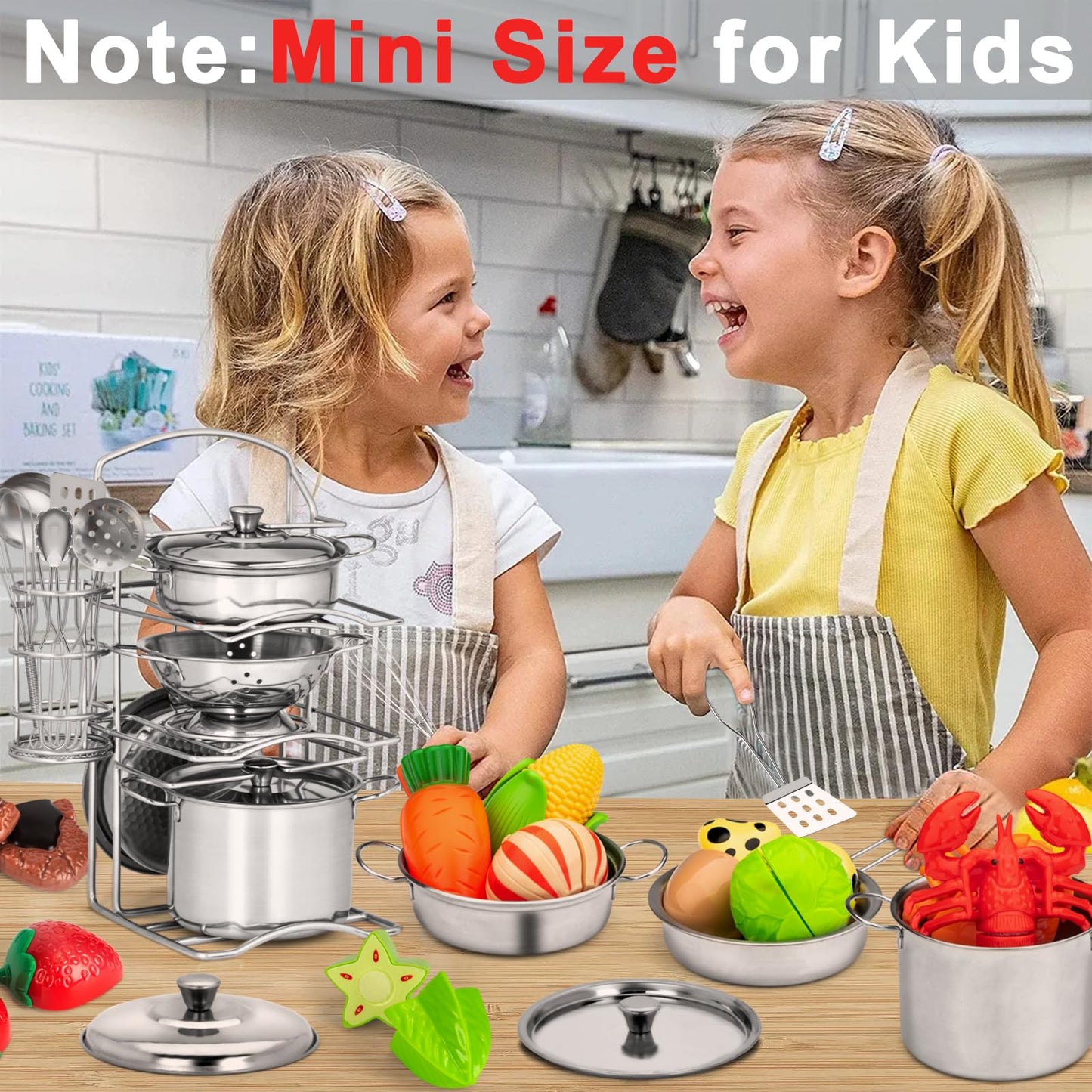 TikOnsYol 12Pcs Kids Pots and Pans Playset – Stainless Steel Pretend Kitchen Toys for Toddlers