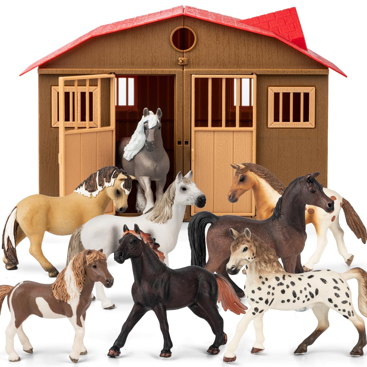 TikOnsYol 8 in 1 Horse Toy Set – 8 Realistic 5-Inch Horses with Stable for Girls 6–12