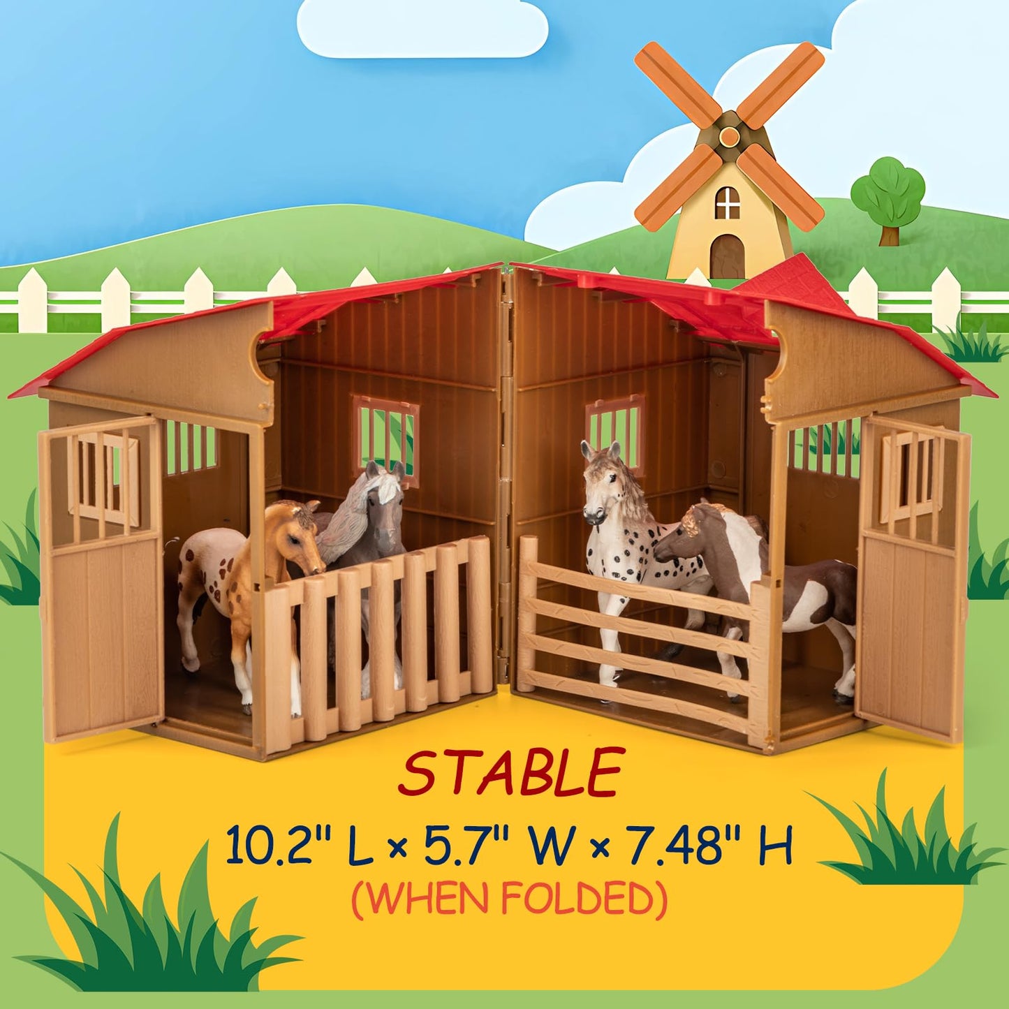 TikOnsYol 8 in 1 Horse Toy Set – 8 Realistic 5-Inch Horses with Stable for Girls 6–12