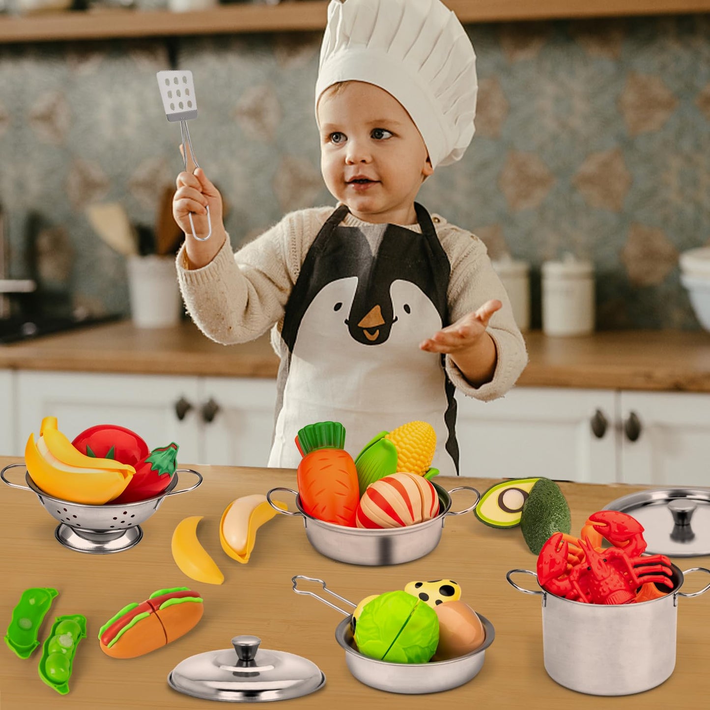 TikOnsYol 12Pcs Kids Pots and Pans Playset – Stainless Steel Pretend Kitchen Toys for Toddlers