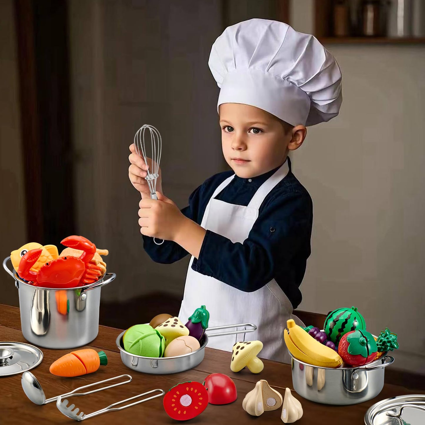 TikOnsYol 12Pcs Kids Kitchen Pots & Pans Set – Stainless Steel Pretend Play